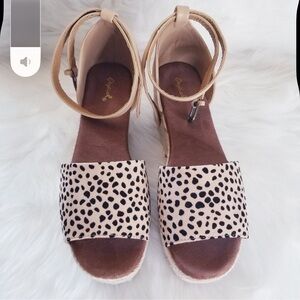 Qupid Leopard Print Wedges with Tan Accents